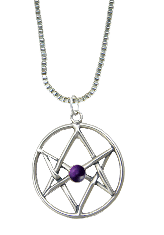 Sterling Silver Unicursal Hexagram Pendant With Amethyst